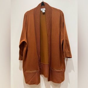 Orange Carmen Open Cardigan with zip pocket
